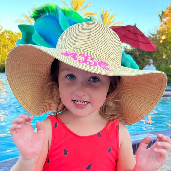Preppy Monogram Girls Beach Hat Personalized Baby Sun Hat Toddler