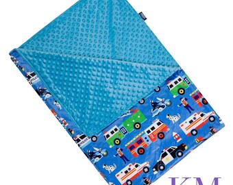 Toddler Boy Travel Blanket Monogram Blanket with Name Personalized Baby Boy Blue Minky Blanket Gifts for Kids