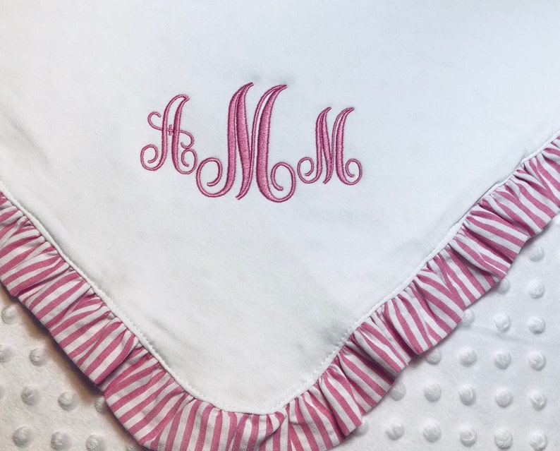 Minky fabric baby blanket with monogram