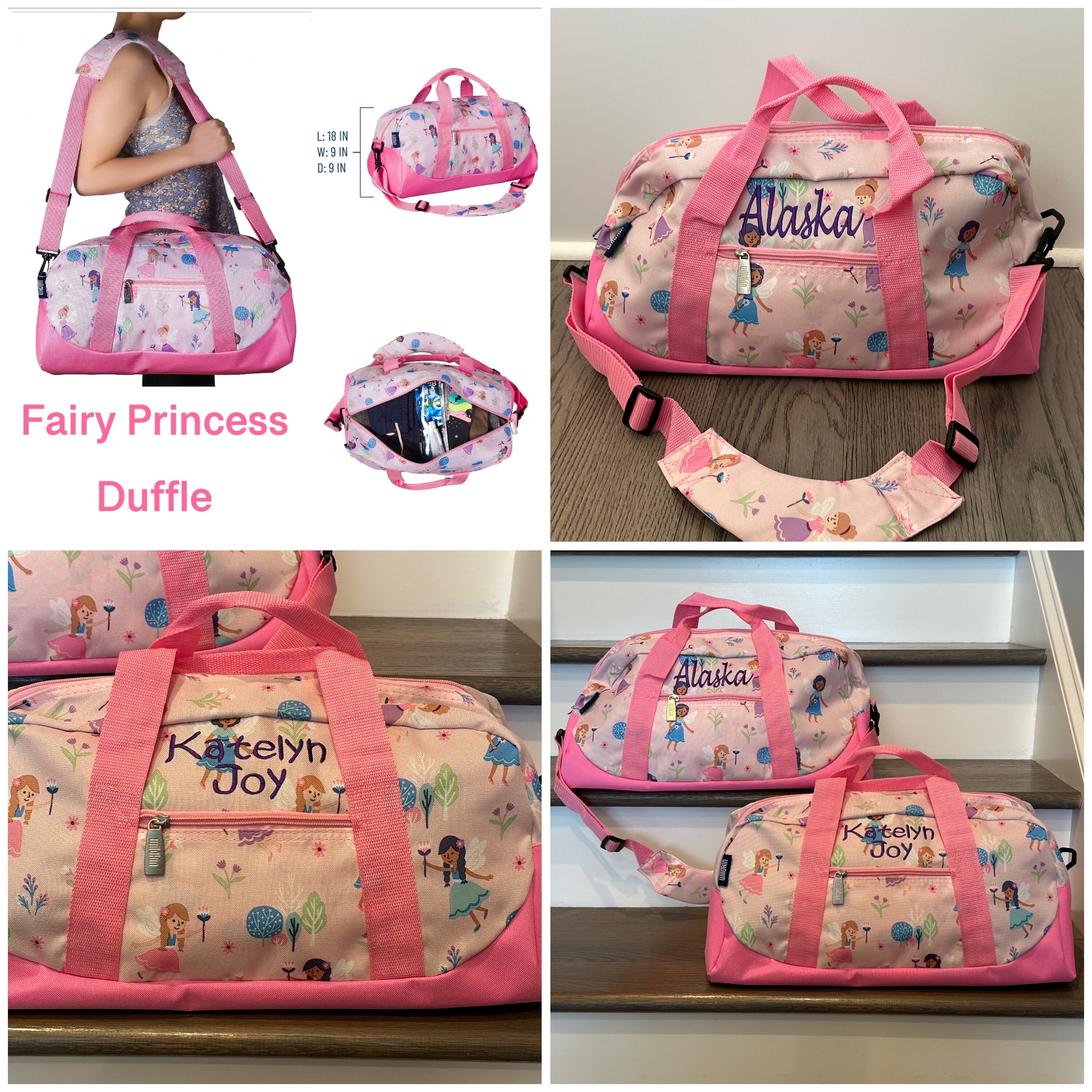 Pink Duffle Bag Personalized Kids Tote Bag Embroidered Overnight