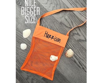 Orange  Beach Treasure  Bag Personalized for Kids Shell Collection