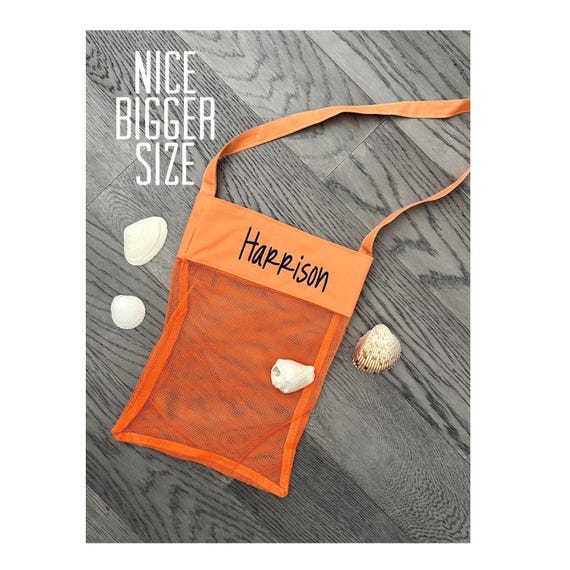 Kids Custom Name Mesh Shell Bags for Beach Seashell Collecting