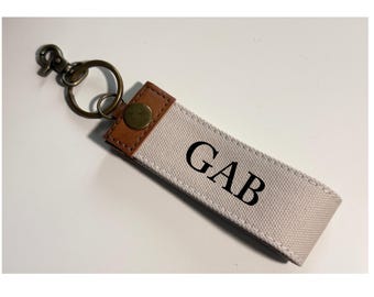 Monogram Keychain in Tan Canvas with Custom Embroidery  Men’s Monogrammed Personalized Keychain