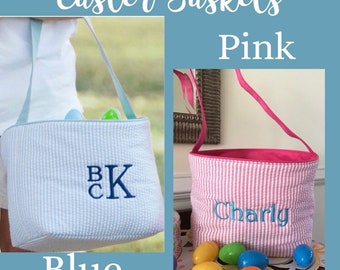 Seersucker Easter Baskets Monogrammed with Name Kids Personalized Easter Baskets for  Boys or Girls