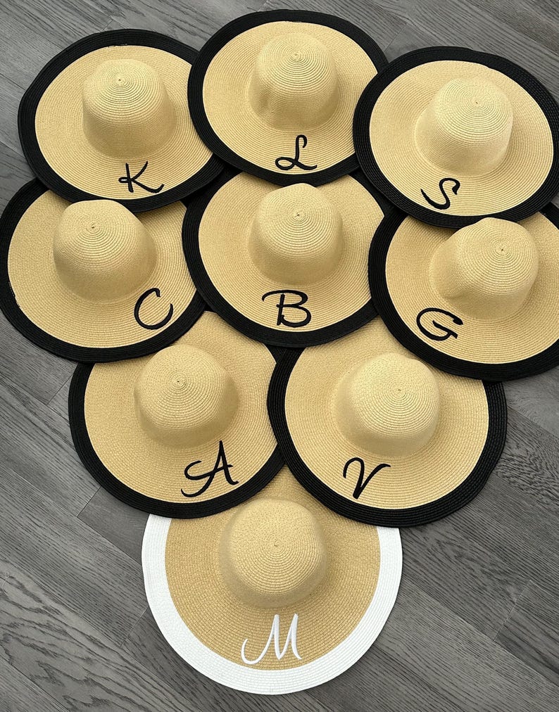 Monogrammed Beach Sun Hat Perosnalized Custom Name Women Summer Vacation Wide Brim Floppy Coastal Wedding Bridesmaid Gift immagine 2