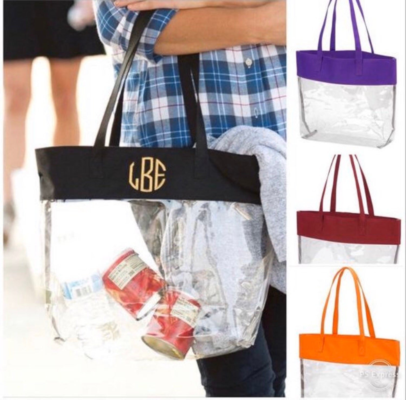 Monogram Clear Tote Bag Personalized Clear Bag for Stadium Etsy