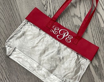 Personalized Clear Beach Bag Gifts for Her Clear Stadium Bag Graduation Gift Monogrammed Vinyl Beach Bag