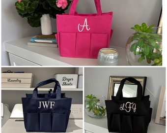 Caddy Tote Personalized Canvas Gardening Bag, Embroidered  Bath Caddy, Monogram Bingo Bag, Nurse Work Tote Graduation Gifts