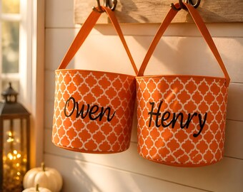 Orange Halloween Bucket with Embroidered Name for Trick or Treating