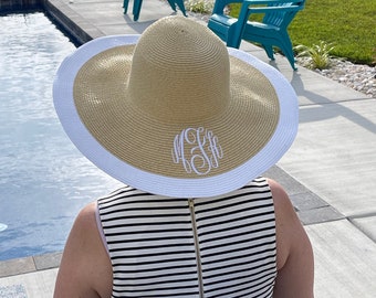 Custom Monogram Floppy Hat Personalized Sun Hat Women's Beach Hat Monogrammed Kentucky Derby Hat, Bachelorette Party Hats