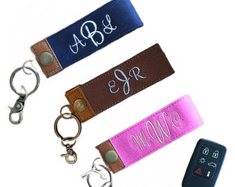 Custom Monogram Key Fob Wristlet - Personalized with Embroidered Monogram - Faux Suede or Canvas - Graduation Gift - Couples Gift - Birthday