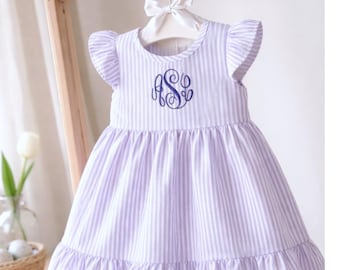 Monogrammed Lavender Seersucker Dress for Girls