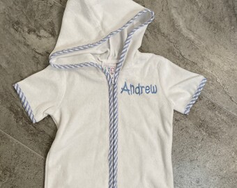 Boys Beach Coverup Monogram Swimsuit Coverups Kids Cover Up Robe Monogram Swim suit Coverups SIZE 12 month Boys Robes with Embroidery Andrew