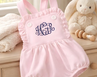 Pink Ruffle Custom Baby Outfits Kids Monogram or Name Personalized   Embroidery