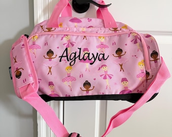 Personalized Dance Duffle Bag with Custom Name Embroidery in Ballet Pink