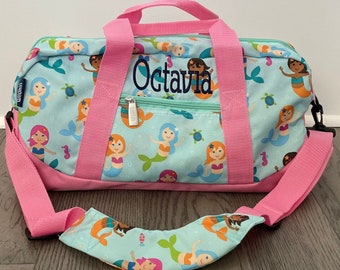 Girl Duffle Bag Pink Mermaid Bag Toddler Gifts New Baby Travel Bag with Name Beach Birthday