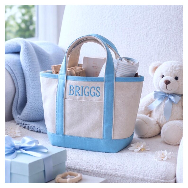 Personalized Boys Blue Canvas Tote Bag | Kids Beach, Preschool, Book Carrier image 3