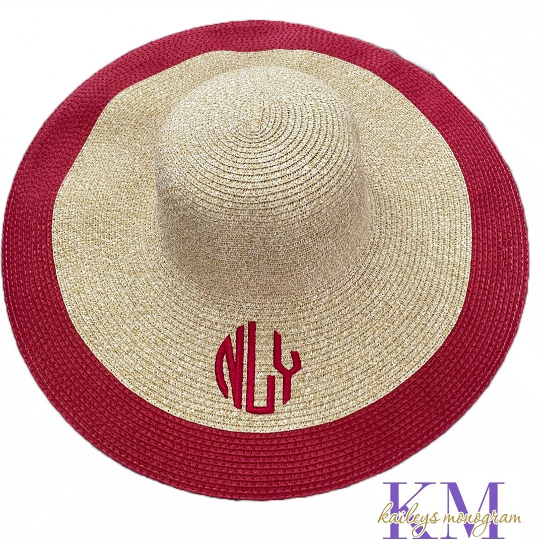 Custom Embroidered Red Straw Hat With Monogram Perfect Summer Wear Etsy