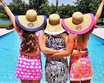 Monogrammed Beach Sun Hat Bachelorette Perosnalized Custom Name Hats