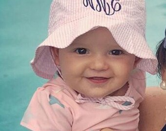 Personalized Baby Sun Hat - Seersucker Baby Hat - Toddler Sun Hat - Monogram Baby Gifts - Baby Accessories
