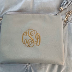 Personalized Cream Vegan Leather Crossbody Purse with Tassel Zipper Pull and Gold Chain Monogrammed Bridesmaid Gift Custom Embroidered image 5