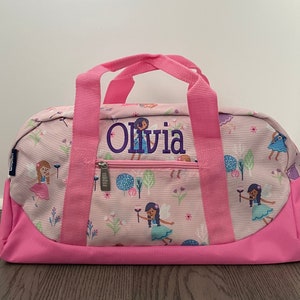 Pink Duffle Bag Personalized Kids Tote Bag Embroidered Overnight Bags with Name Birthday Gifts Garden Princess Birthday Toddler Gifts image 9