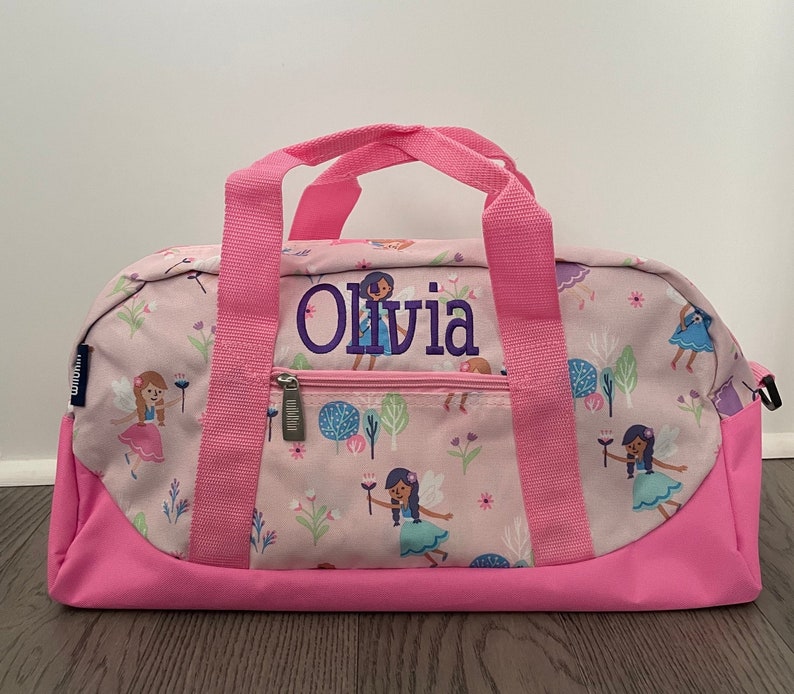 Pink Duffle Bag Personalized Kids Tote Bag Embroidered Overnight Bags with Name Birthday Gifts Garden Princess Birthday Toddler Gifts image 9