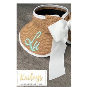 Custom Visor Embroidered Beach Hat  - Monogram Packable  Sun Hat - Rollable Beach Sun Hat with Bows for Women and Kids