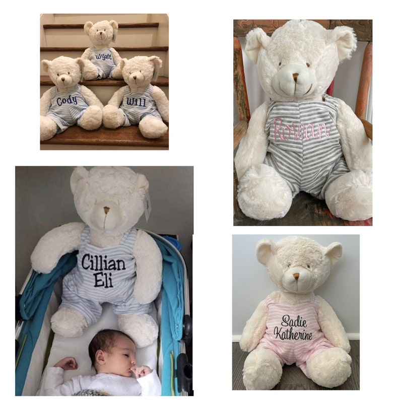 Personalized Plush Bear New Baby Gifts for Boys or Girls Baby Animal Baby Shower Gift Light Blue Bear Baby Pink Teddy Bear Nursery Decor image 4