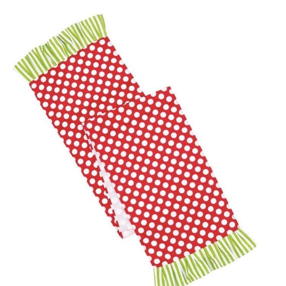 Christmas Red Table Runner with Green Ruffle Edge Table Linens – Farmhouse Holiday Decor