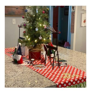 Red Polka Dot Table Runner with Green Ruffle Edge – Farmhouse Holiday Decor image 4