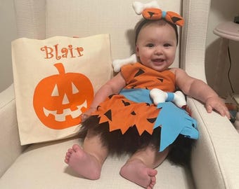 Halloween Pumpkin Bag with Custom Name for Trick or Treating, Canvas Fabric and Orange Handles