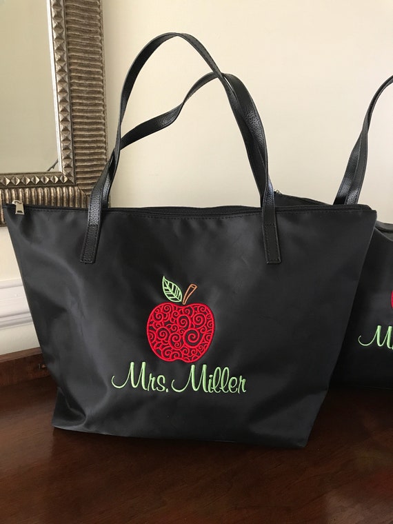 Apple Design Teacher Tote Bag Monogram Totes Teacher | Etsy