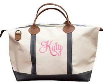 Vacation Travel Weekender Bag Personalized Monogrammed Canvas Weekender Gifts for Her