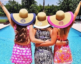 Custom Monogram Floppy Hat Personalized Sun Hat Women's Beach Hat Monogrammed Kentucky Derby Hat, Bachelorette Party Hats