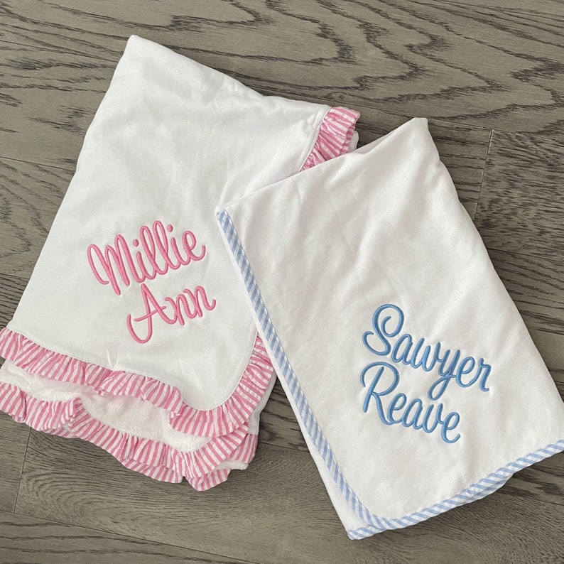 ruffle baby blanket with embroidered name