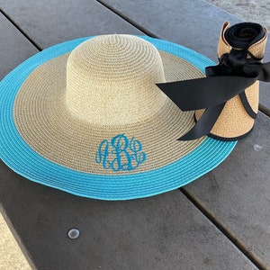 Custom Monogram Floppy Hat Personalized Sun Hat Women's Beach Hat Monogrammed Kentucky Derby Hat, Bachelorette Party Hats zdjęcie 4