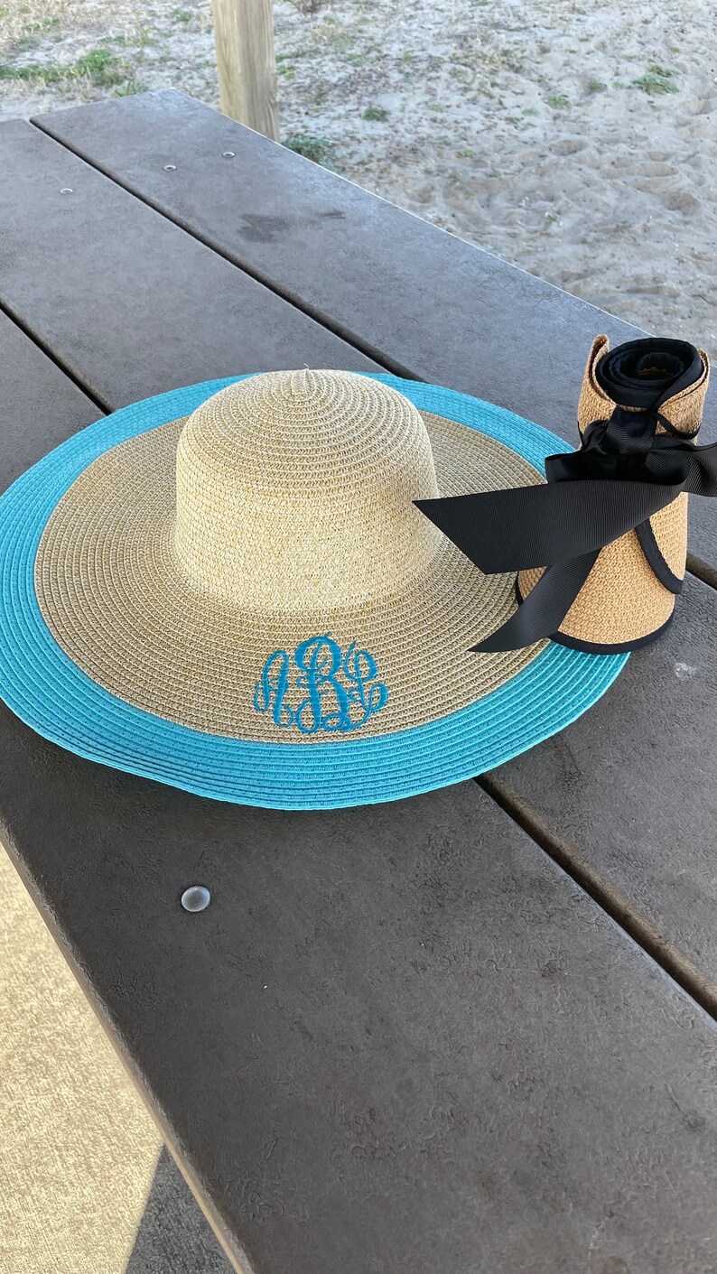 Custom Monogram Floppy Hat Personalized Sun Hat Women's Beach Hat Monogrammed Kentucky Derby Hat, Bachelorette Party Hats image 4