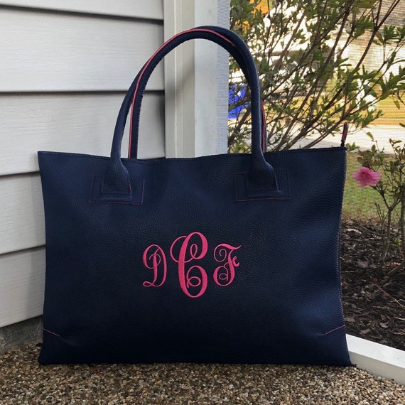 monogrammed leather tote
