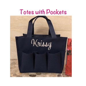 Personalized Canvas Caddy Tote Bag: Embroidered Monogram Work Bag