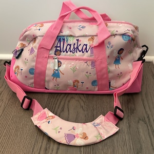 Pink Duffle Bag Personalized Kids Tote Bag Embroidered Overnight Bags with Name Birthday Gifts Garden Princess Birthday Toddler Gifts image 8