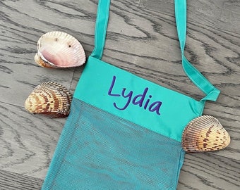 Summer Tote Bag for Kids Seshells Mesh Beach Bags with Name Custom Shell Totes