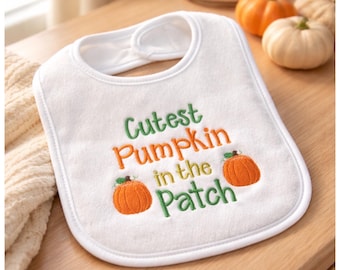 Halloween Baby Bib with Pumpkin Design, Embroidered Terry Cloth for October Baby Gifts