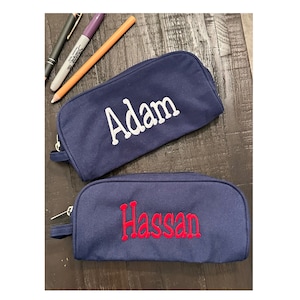 Personalized Pencil Case Embroidered with a Name Blue or Pink Canvas Pencil Bag for School Supplies Back to School