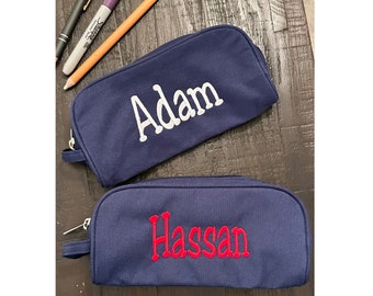 Personalized Pencil Case Embroidered with a Name Blue or Pink Canvas Pencil Bag for School Supplies Back to School