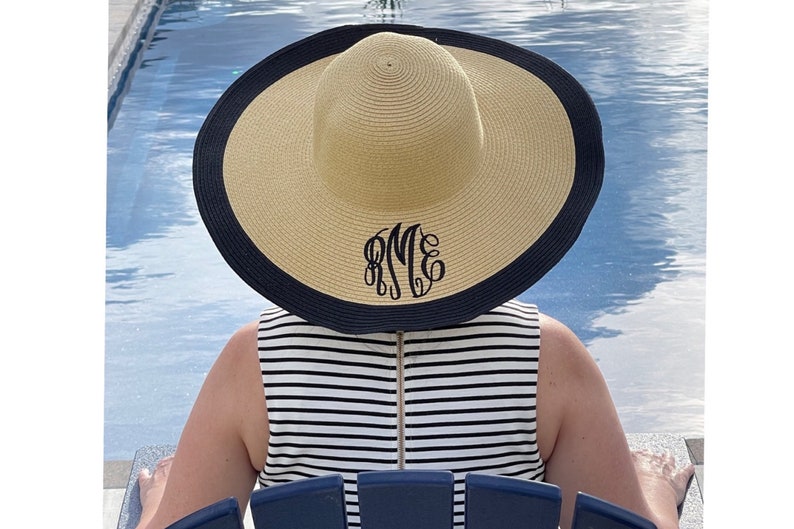 Custom Monogram Floppy Hat Personalized Sun Hat Women's Beach Hat Monogrammed Kentucky Derby Hat, Bachelorette Party Hats image 6