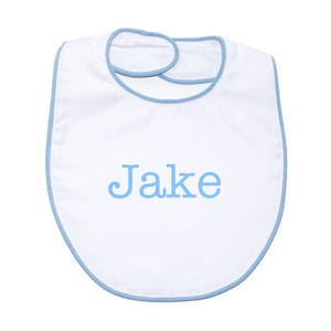 Personalized Blue Monogram Baby Bib - Newborn Baby Shower Gift, Baptism Outfit, Easter Photos - Custom Embroidered Baby Boy Bib