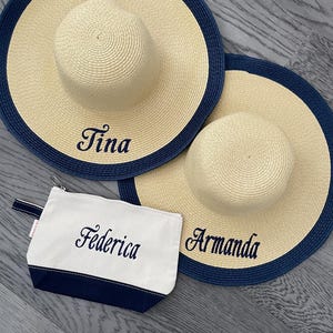 Monogrammed Beach Sun Hat Perosnalized Custom Name Women Summer Vacation Wide Brim Floppy Coastal Wedding Bridesmaid Gift immagine 10