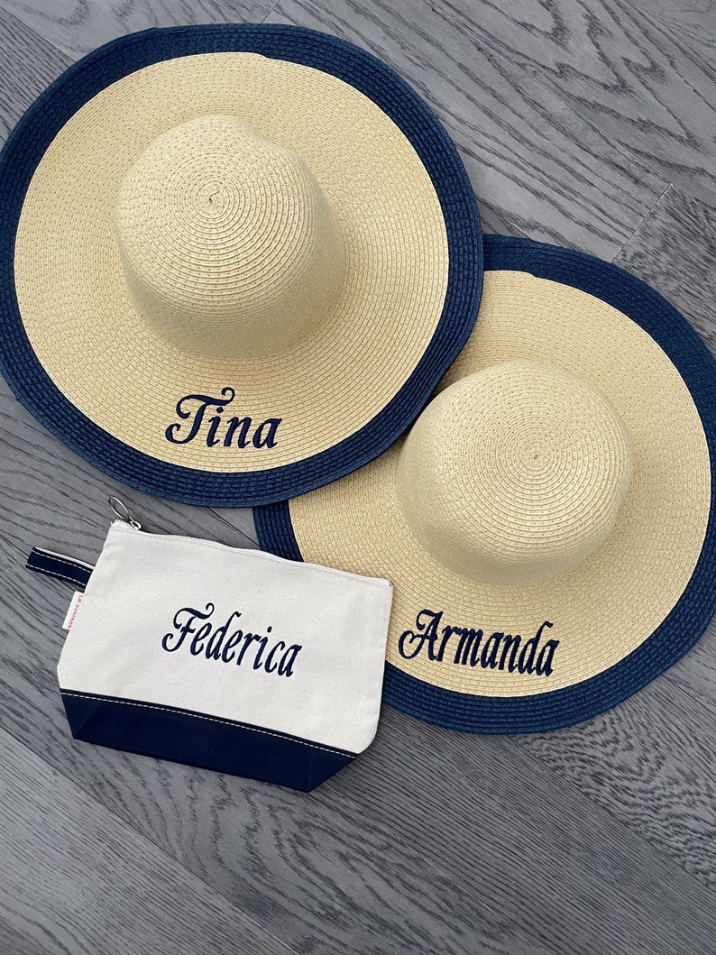 Monogrammed Beach Sun Hat Perosnalized Custom Name Women Summer Vacation Wide Brim Floppy Coastal Wedding Bridesmaid Gift immagine 10