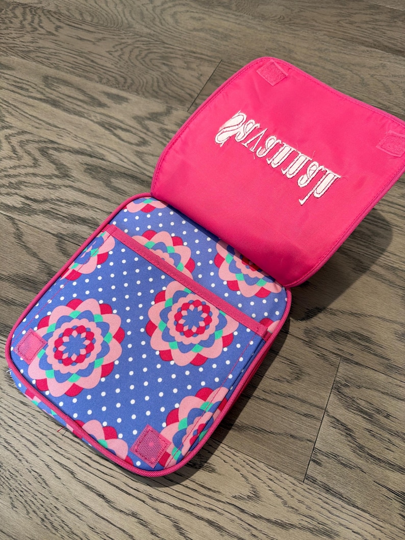 Bolsa de almuerzo floral personalizada para niños, lonchera con nombre bordado imagen 4